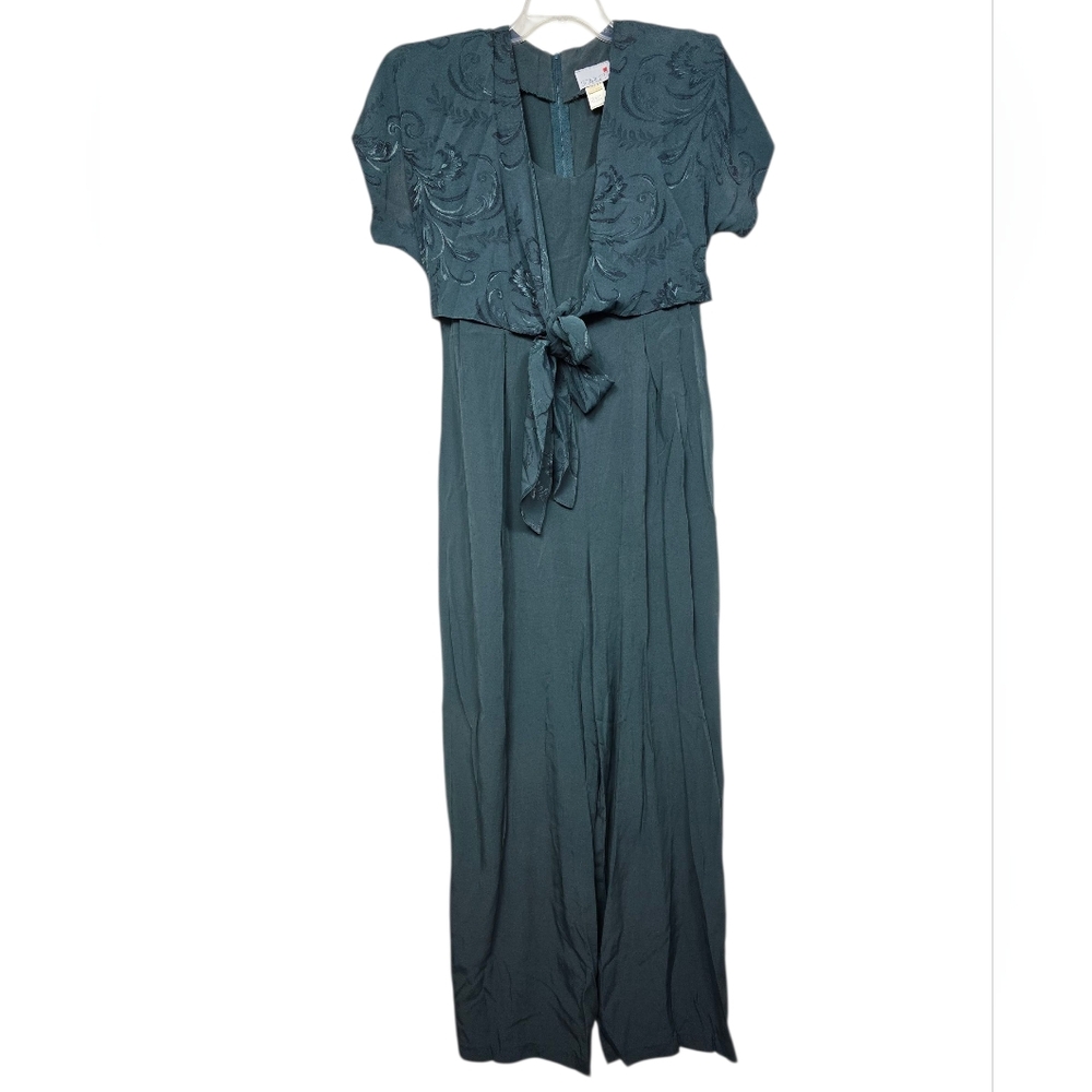Scarlett Hunter Green Jumpsuit Overlay Front Wide Leg Evening 11-12